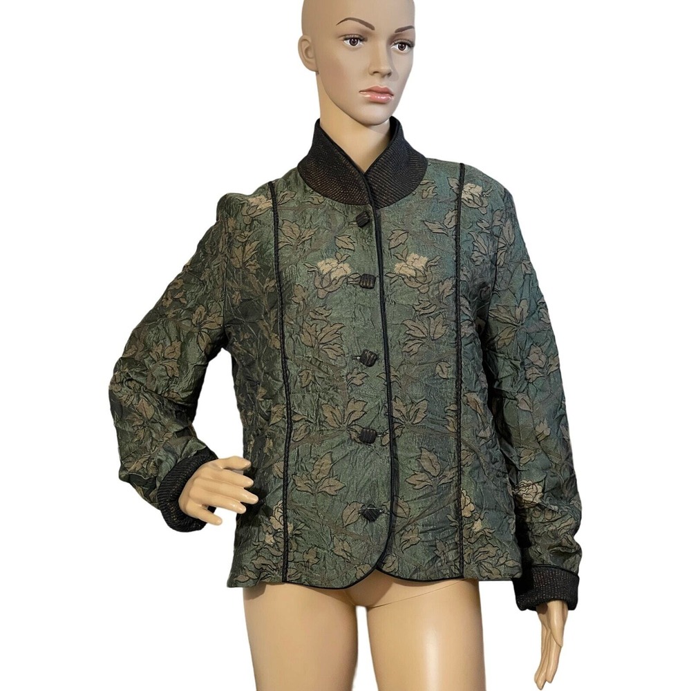 Mary Lynn O'Shea Small Floral Leaf Tapestry Jacket - Mandarin Style, Handmade VT